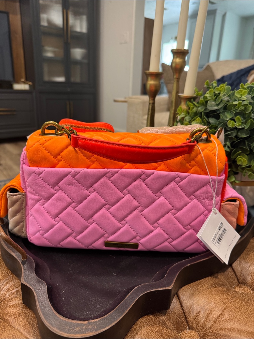 Quilted Colorblock Shoulder Bag in Orange and Pinks - Picture 4 of 9
